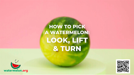 Image of a digital screen showcasing a watermelon brand at the grocery store front end
